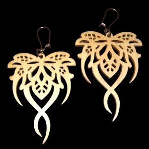 Carved Abstract Floral Earrings Bohemian Cut Out Big Wood Flower Stainless Steel